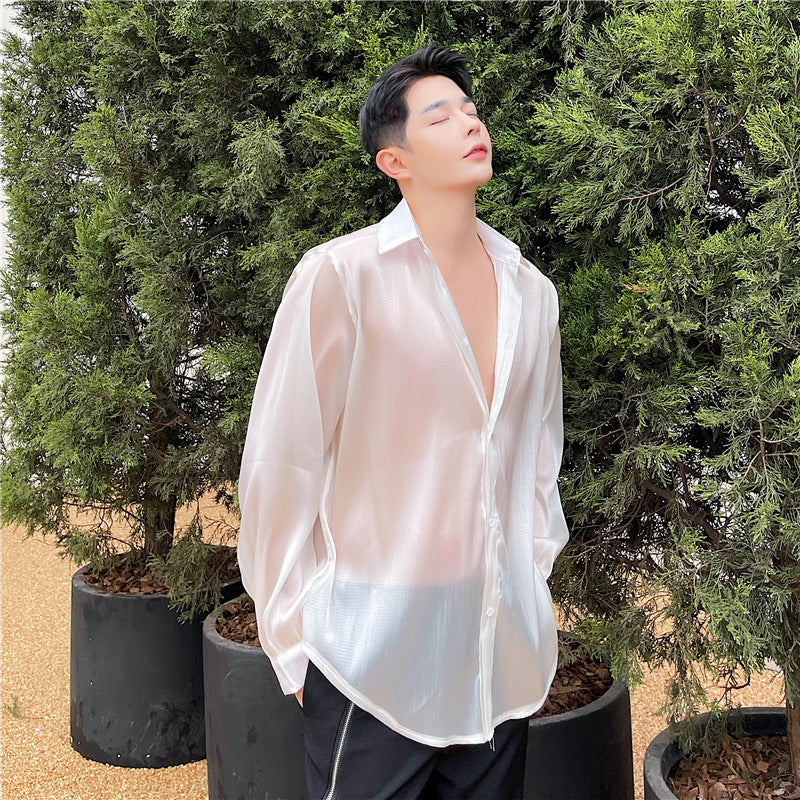 Mens Stylish Sheer Silky Loose-Fit Casual Top