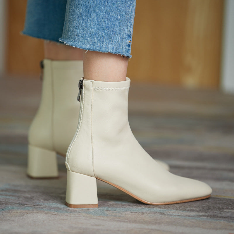Large And Small Size Slim Rectangular Head Thick High Heel Commuter All-match Elastic