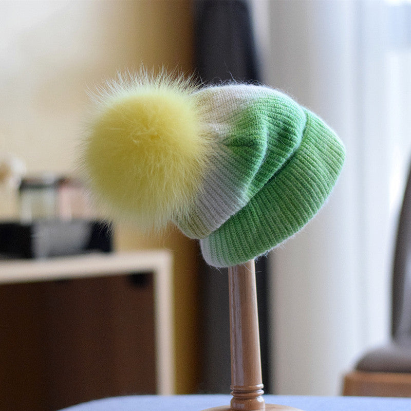 Women's Casual Autumn And Winter Fox Fur Ball Wool Hat