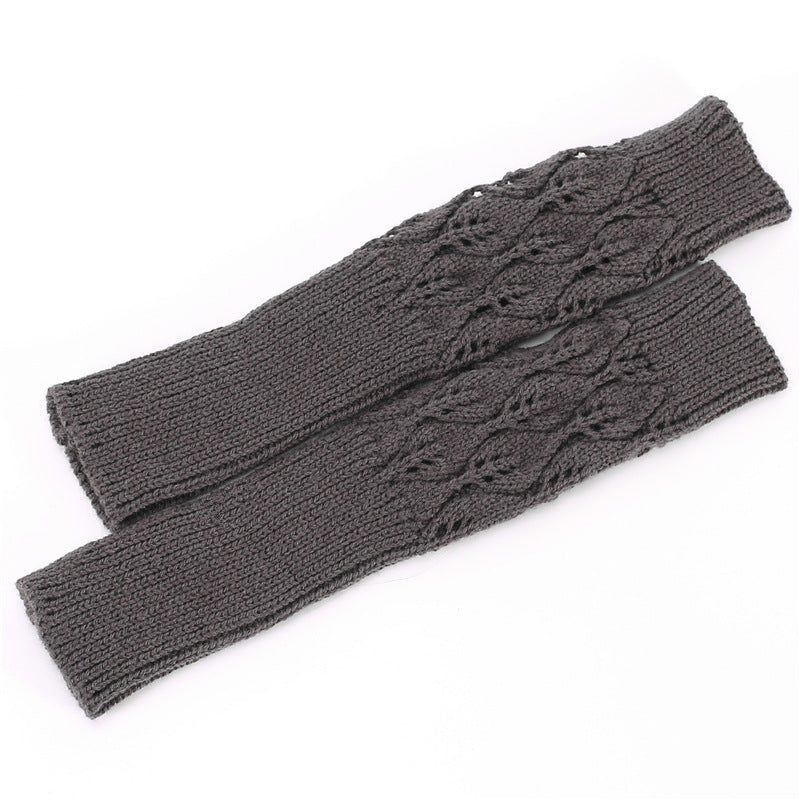 Men's Women's Knitted Jacquard Leaf Cycling Warm Gloves