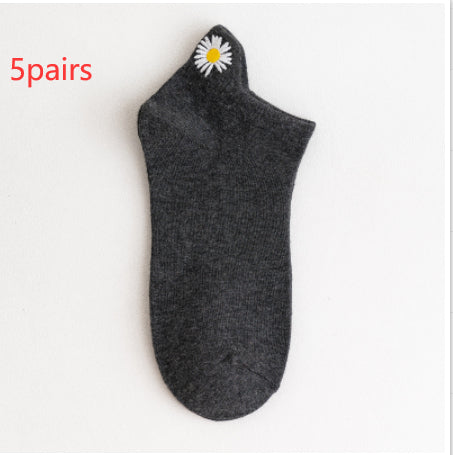 Solid Color Embroidery Simple All-match Korean Fashion Short Tube Cotton Socks