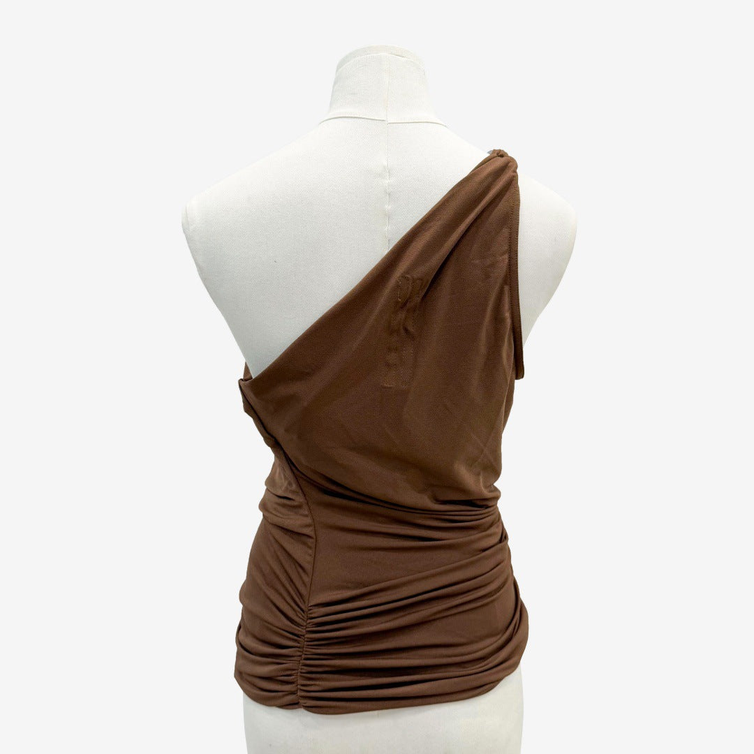 Hot Girl Style Shoulder Metal Buckle Lace-up Backless Pleated Slim-fit Top For Women