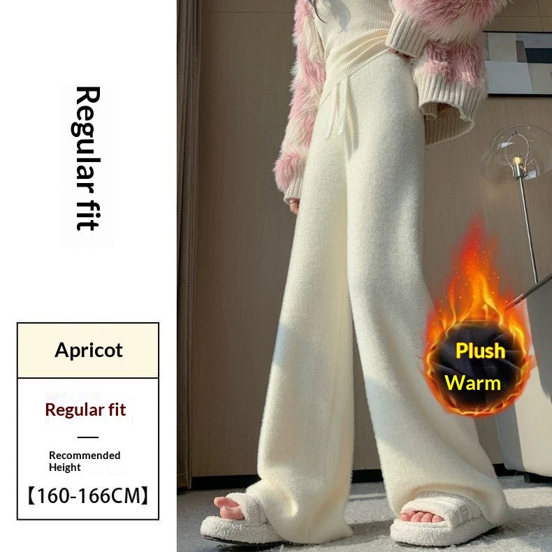 High-waisted Casual Pants Soft  Straight-leg Knitted Trousers