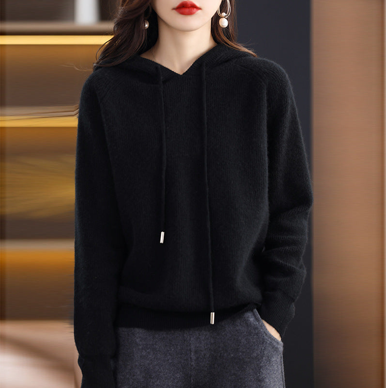 Women's Loose Hooded Sweater Pullover Raglan Short