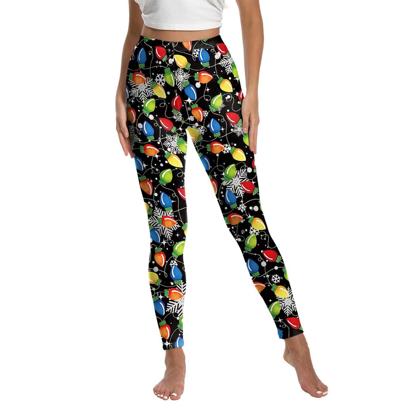 Juleprintede sports-yoga-elastik-leggings til kvinder