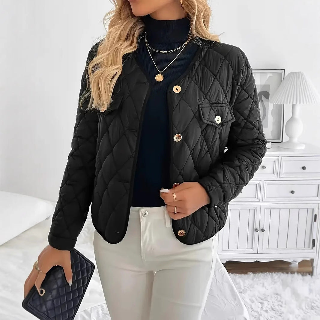 Women's Warm Diamond Lattice Short Cotton Jacket
