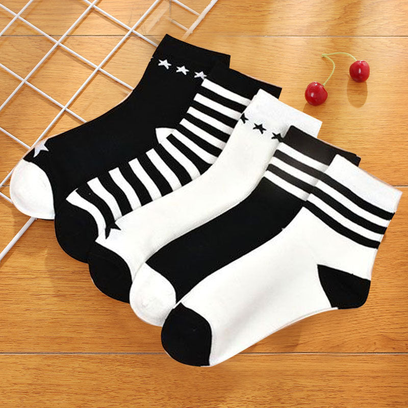 Autumn And Winter New Preppy Style Cotton Women's Socks Star Stripes
