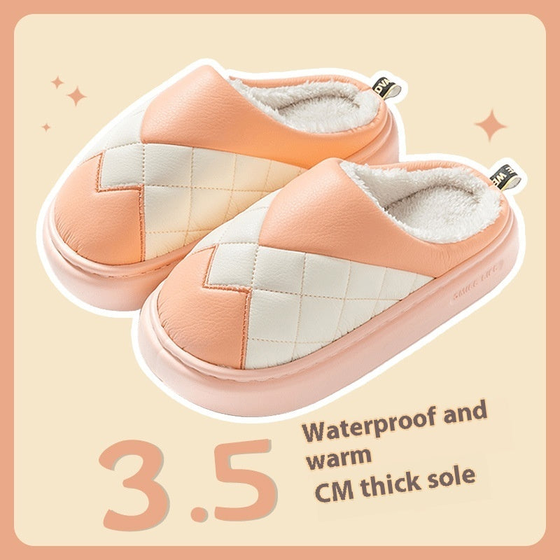 PU Cotton Slippers Women's Autumn And Winter Waterproof