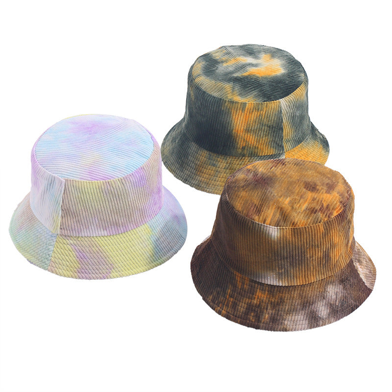 Tie-dyed Corduroy Fisherman Hat Women's Autumn And Winter