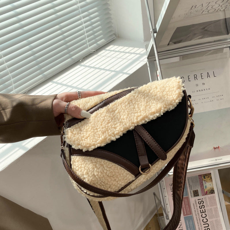 One-shoulder Messenger Underarm Bag Korean Style Plush Stitching Literary Female