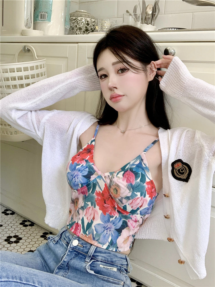 French Contrast Floral Camisole Women's Slim Short