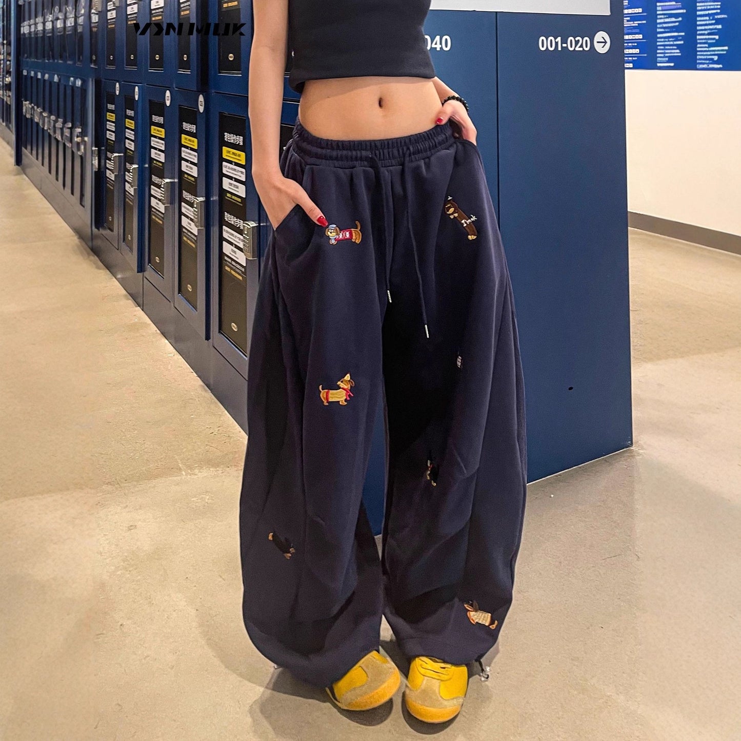 Embroidered Slacks Women's Loose Slimming And All-matching Street Drape Wide Leg