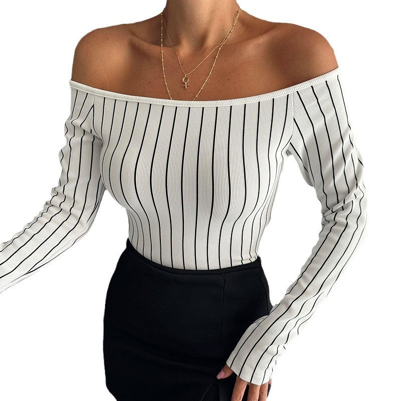 Off-the-shoulder Long-sleeve Casual Base Top