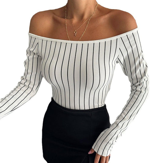 Off-the-shoulder Long-sleeve Casual Base Top