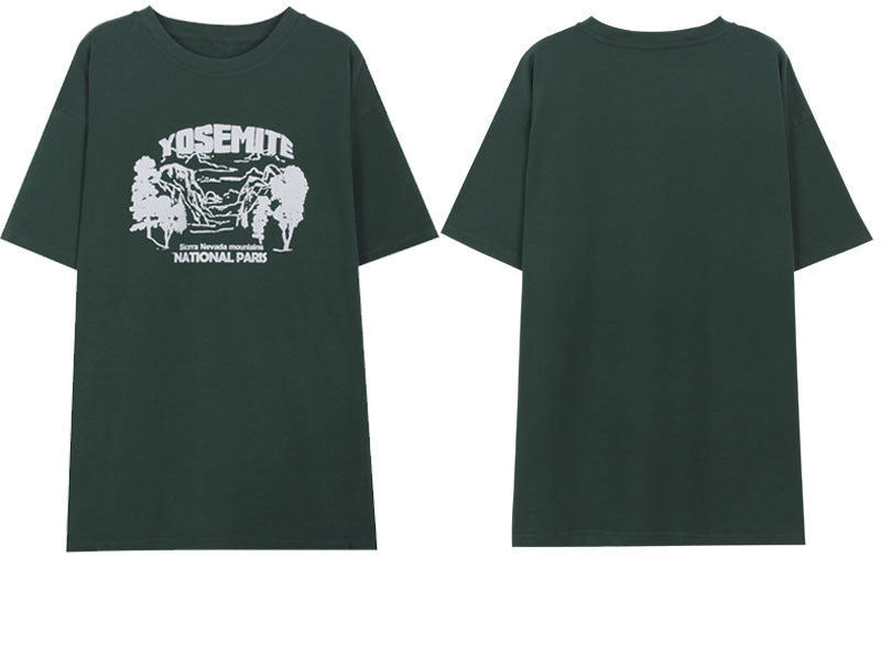 Women's Alphabet Forest Print Short Sleeves