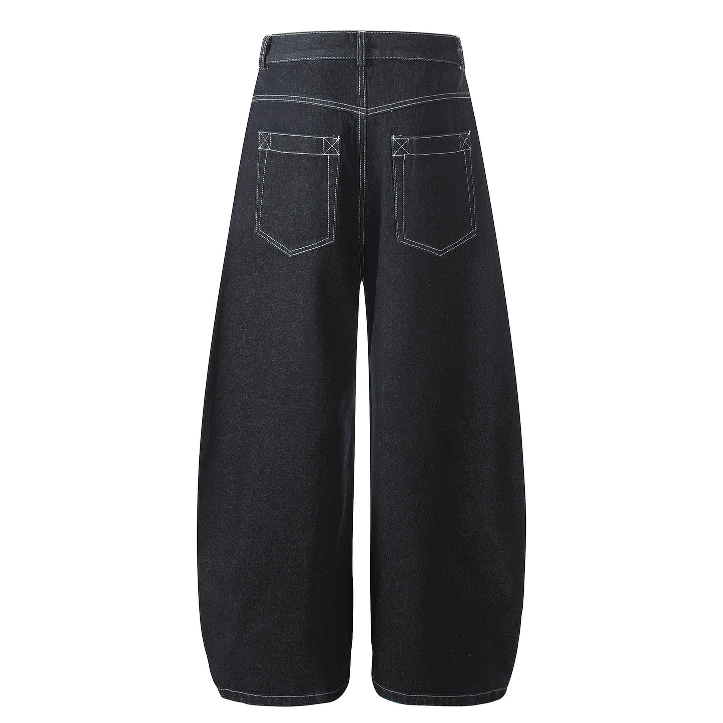 Womens Denim Wide-Leg Pants With Exposed Stitching On The Tool Pockets