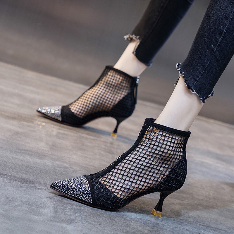 Small High-heeled Net Boots Hollow Shoes Breathable