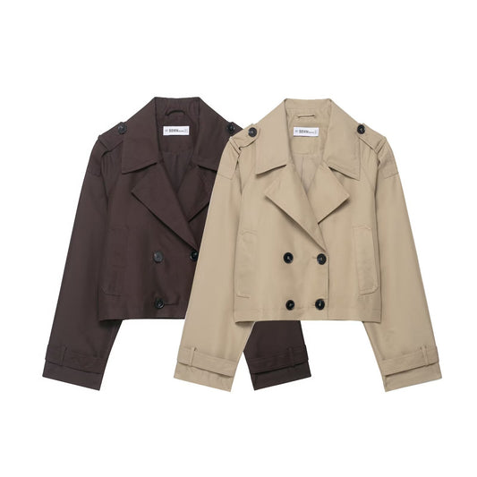Women's Clothing Double Breasted Short Trench Coat