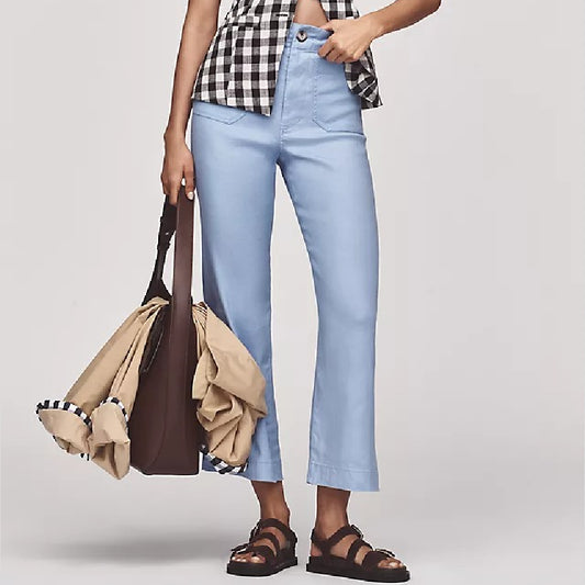 Casual Pants Straight High Waist Wide Leg Cropped Women's Pants