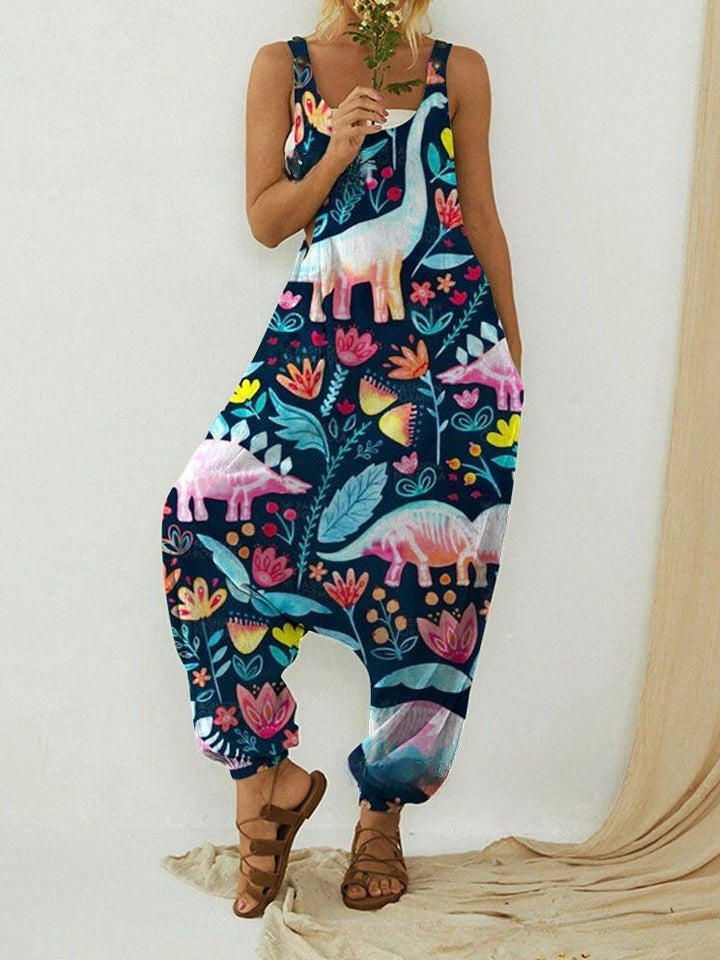 Cute Animal Print Loose Plus Size Casual Beach Overalls