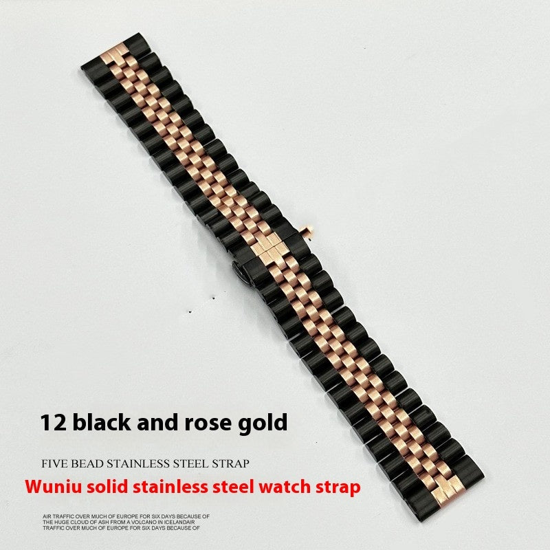 Five-bead Cow Ring Solid Stainless Steel Strap