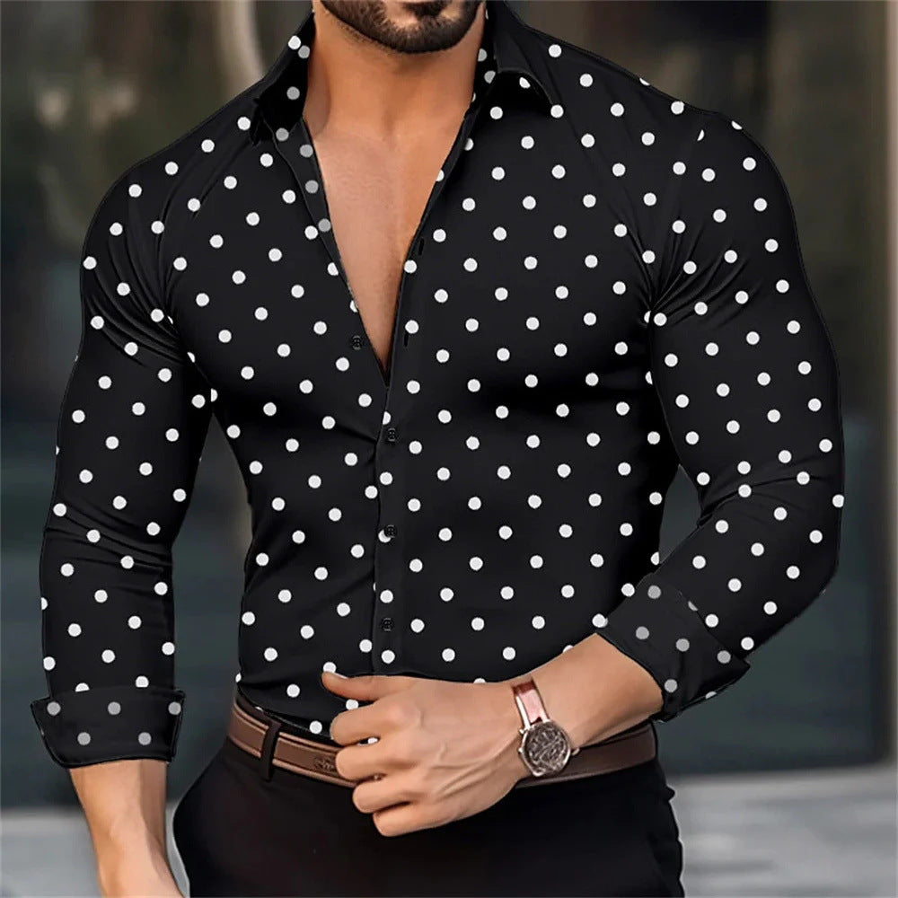 Polka-dot Loose-fitting Long Sleeve Printed Shirt