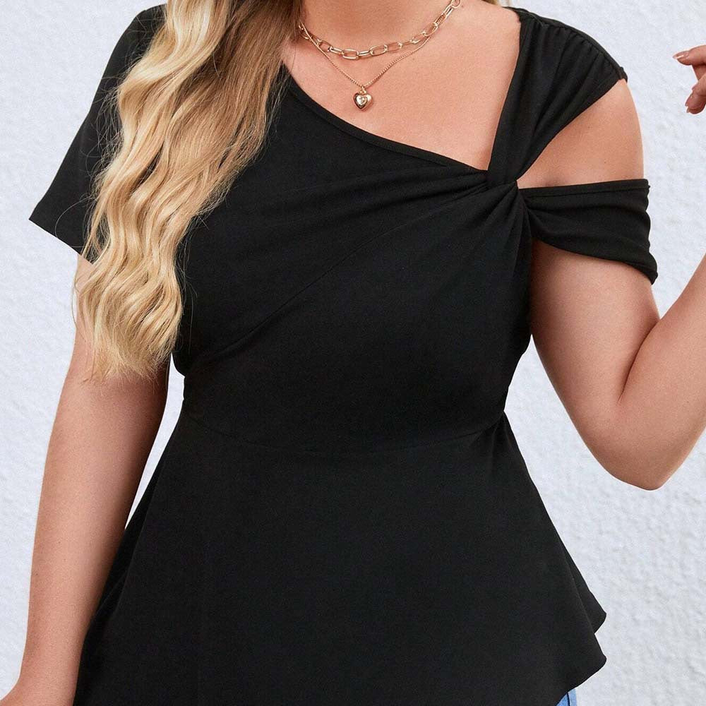 Women's Sexy Off-shoulder Diagonal Collar T-shirt Summer New Pullover Solid Color Short Sleeve Top