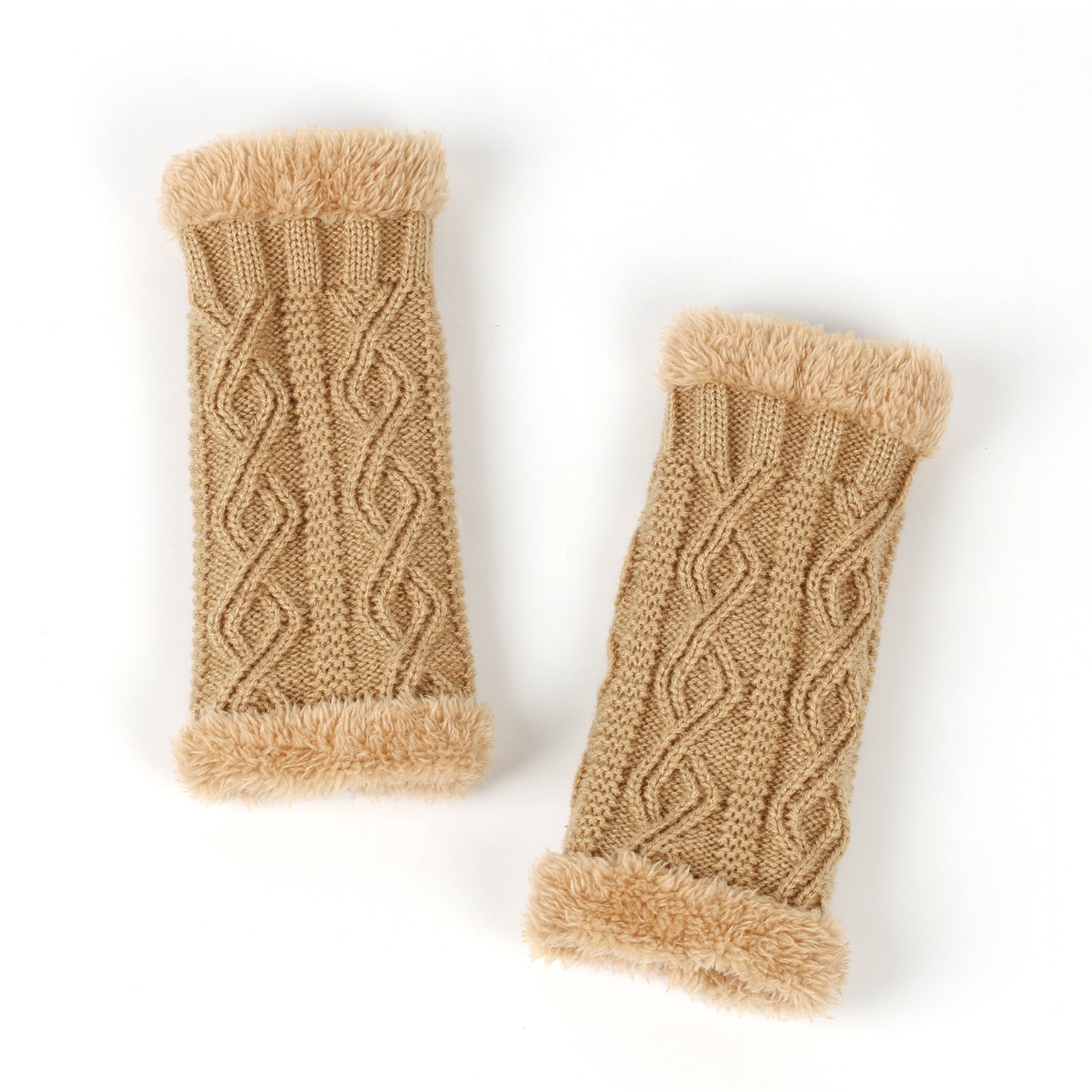 Rhombus Short Knitted Plus Fluff Thick Gloves