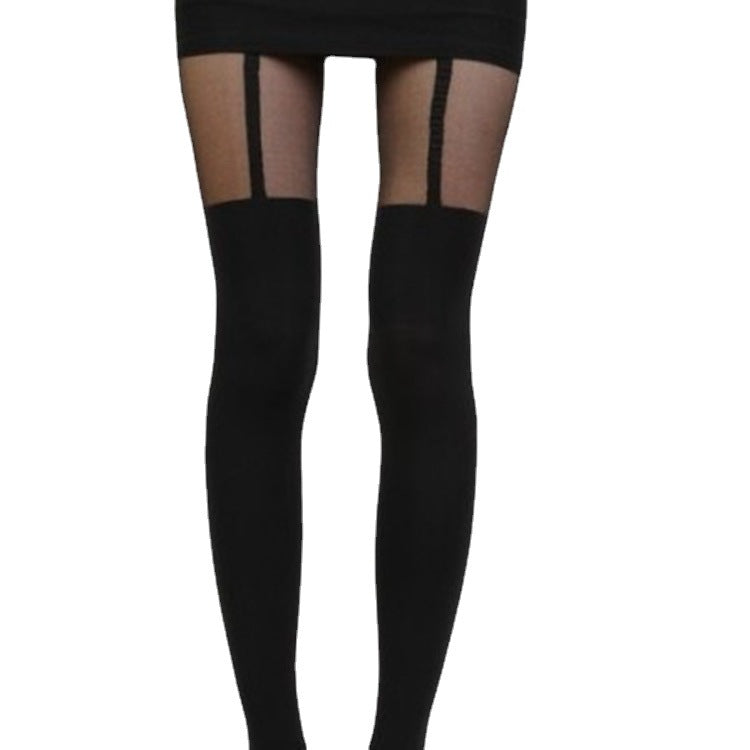Spring Hot Fake Suspenders Stitching Pantyhose Fake Thigh High