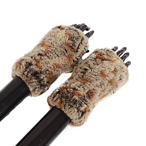 Rex Rabbit Fur Real Fur Cute Half Finger Thickened Gloves