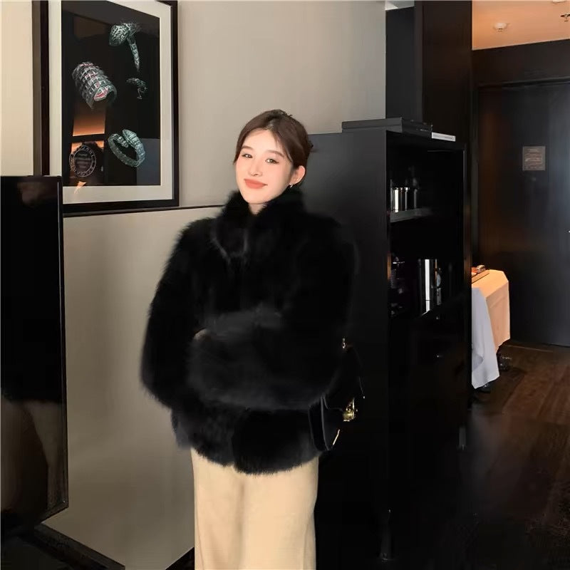Fashion Stand Collar Furry Coat Women