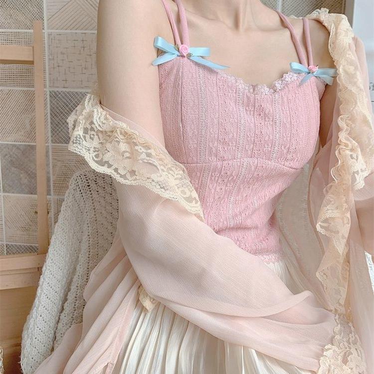 Sweet Temperament Bow Soft Lace Corset Camisole Women