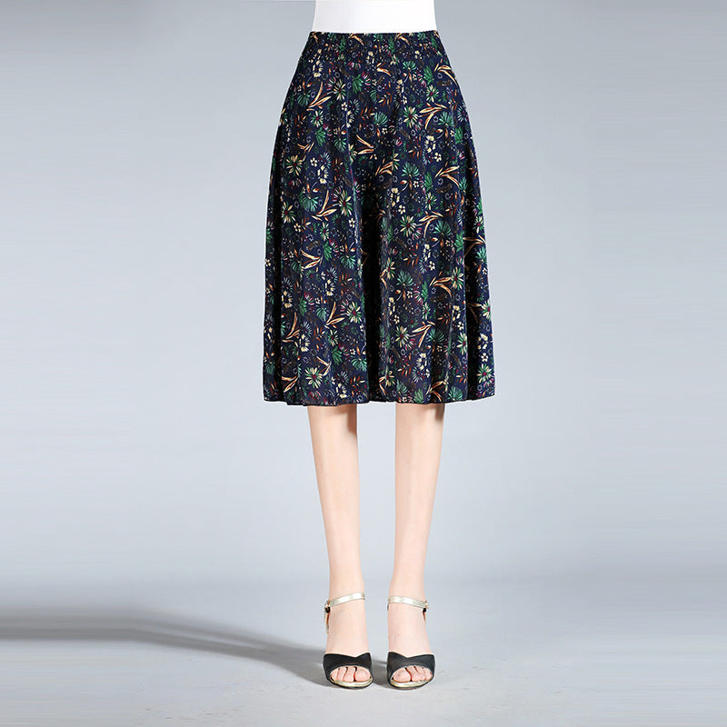 Summer Middle-aged And Elderly Women's Floral Elastic Waist Culottes