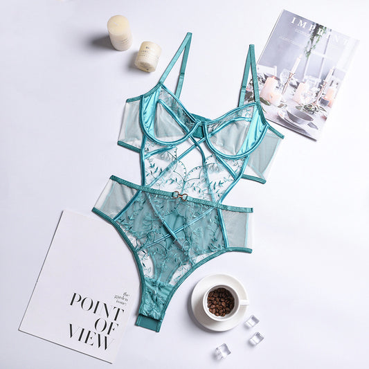 Embroidery  Lace And Mesh Underwear One-piece