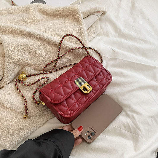 Diamond Lattice Embroidery Thread Female Metal Ball One Shoulder Chain Bag