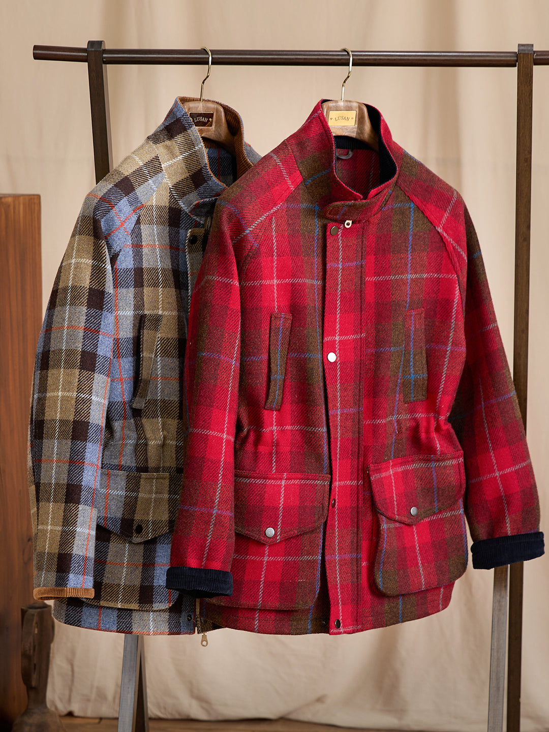 Casual Belted Hunting Jacket Wool Stand Collar Slim Coat