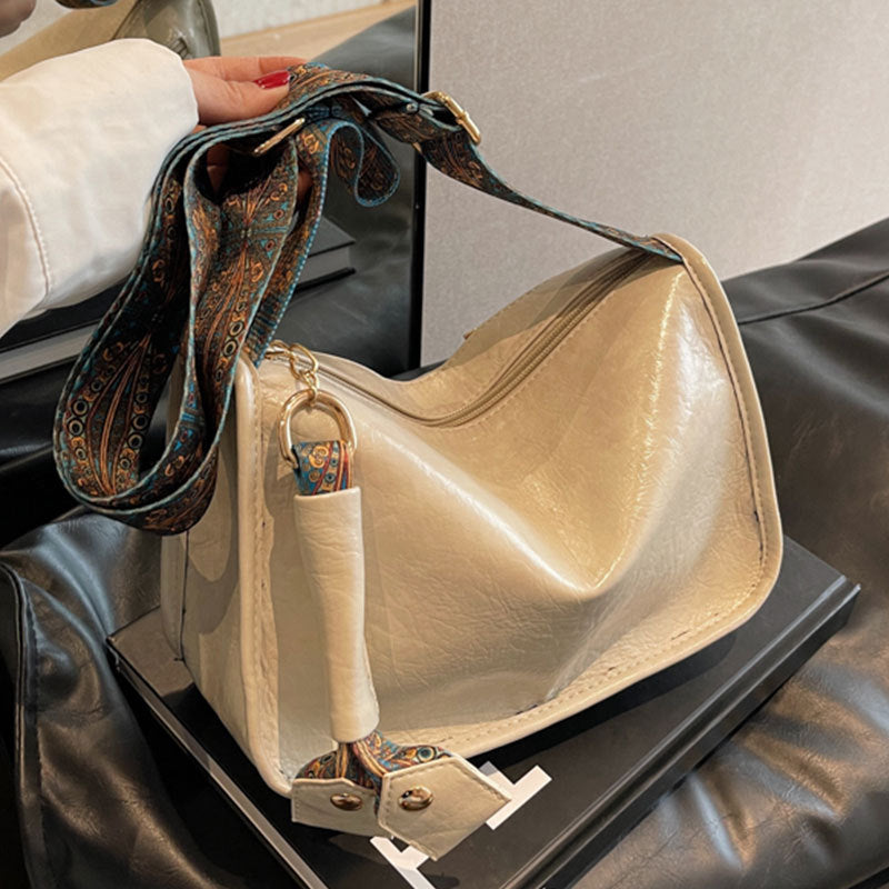 Casual Single Shoulder Solid Color Large Capacity Wide Shoulder Strap Bag