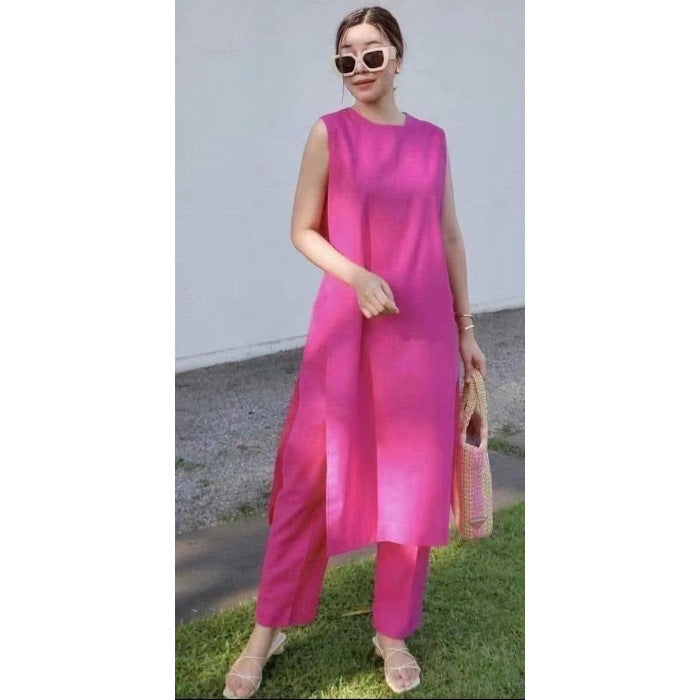 Split Pocket Casual Sleeveless Pants Pants Two-piece Suit