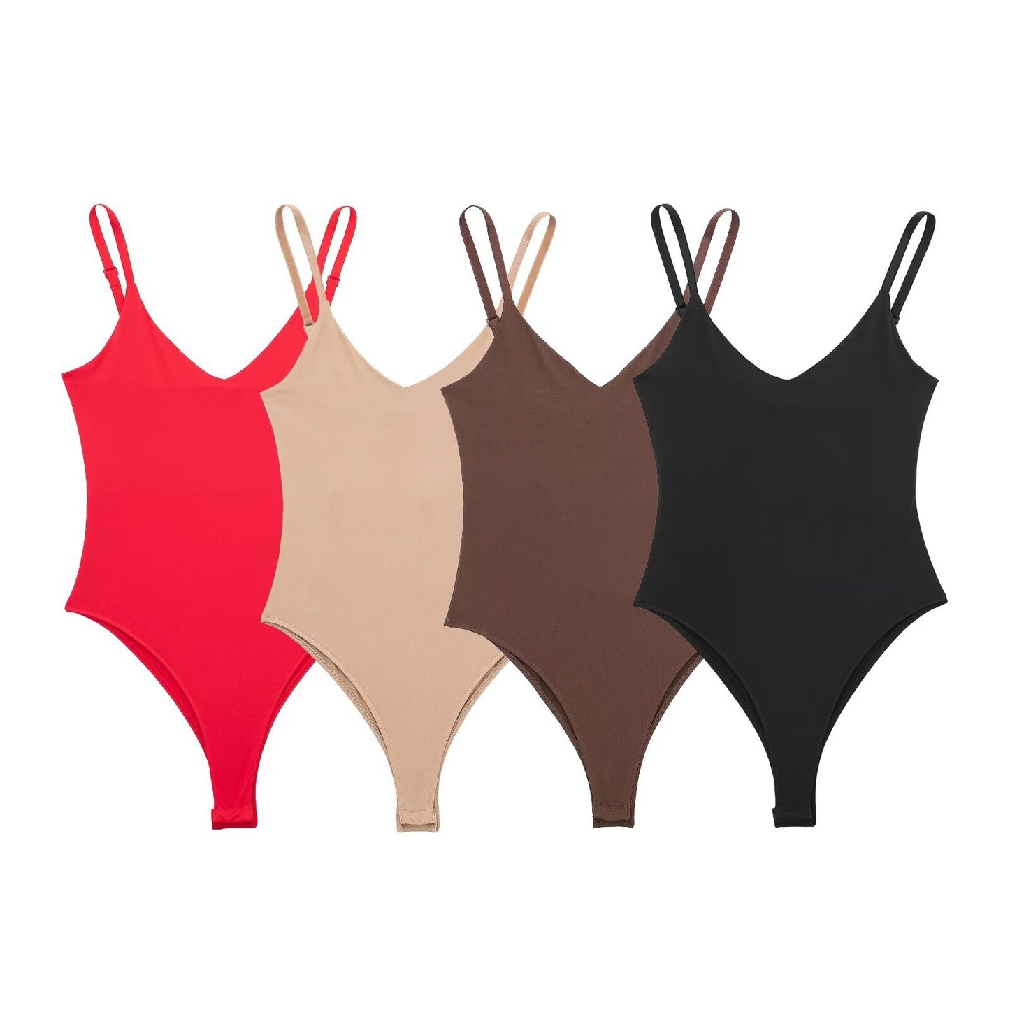 French Casual Slim V-neck Nylon Sleeveless Jumpsuit