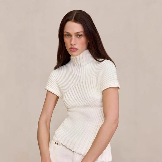 Fashion Irregular Stand Collar Solid Color Sweater For Women