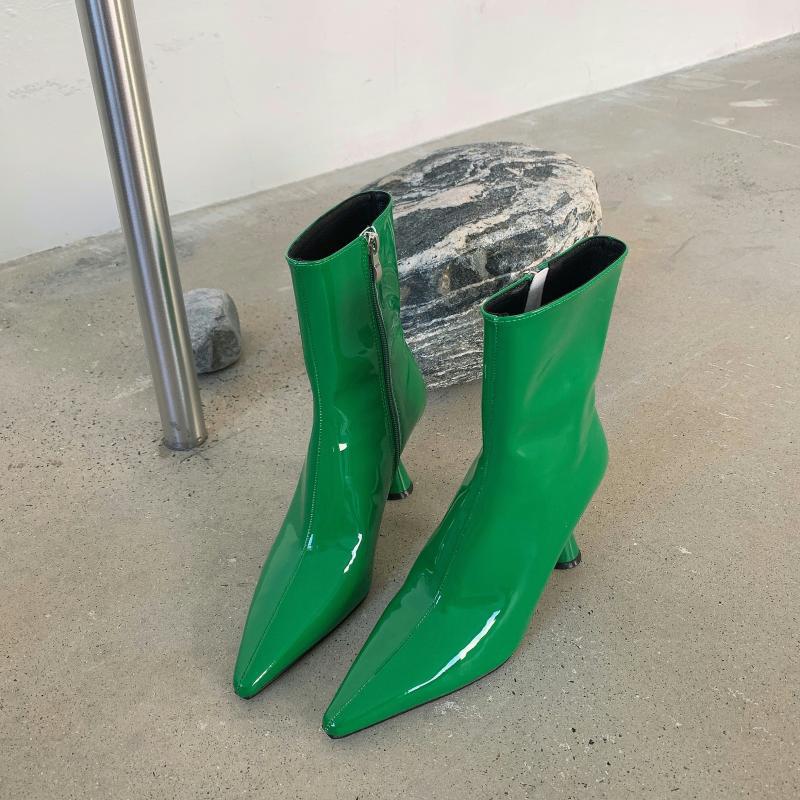 Fall Patent Leather Boots Women's Blackjack Heel Pointed Toe