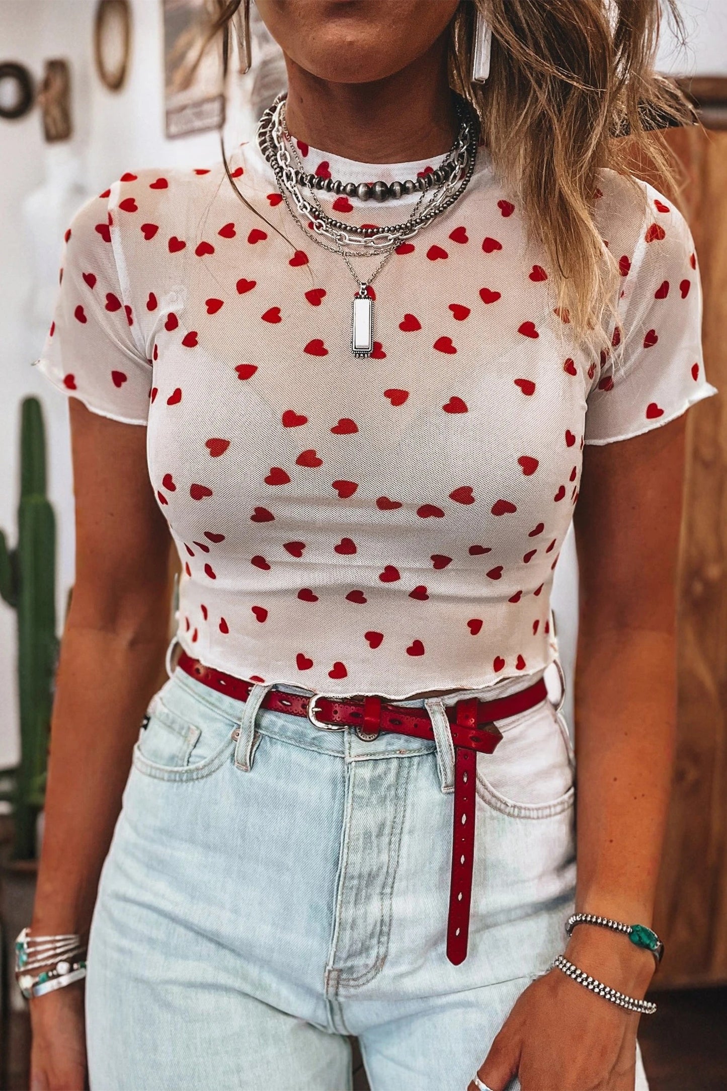 Womens Minimalist Printed Casual Short-sleeve Top