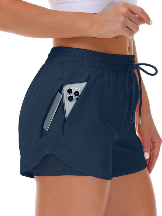 Women's Sports Shorts Running Yoga Fake Two Pieces