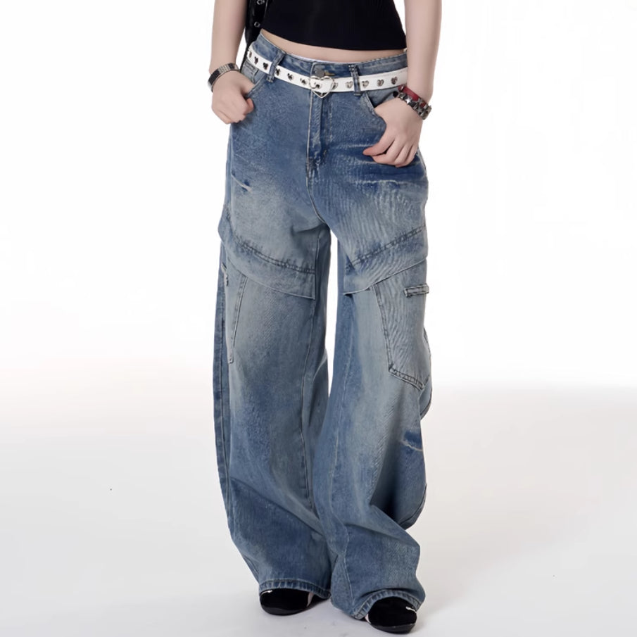 Girl Style Multi-pocket Deconstructive Design Jeans