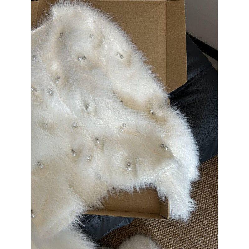 Elegant Heavy Industry Beads Soft Glutinous Knitted Sweater Coat