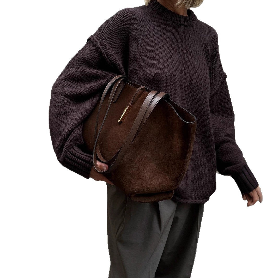 Round Neck Reverse Sweater Solid Color Casual Knitted Top
