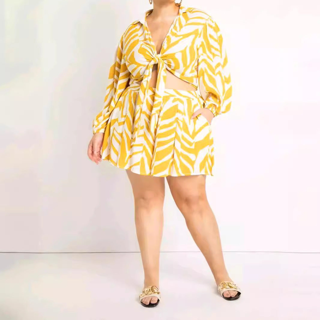 Sexy Print Plus Size Two-piece Vacation Set