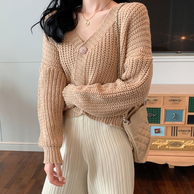 College Style Girls' Tops Loose Outer Wear Short Knitted Cardigan Sweater