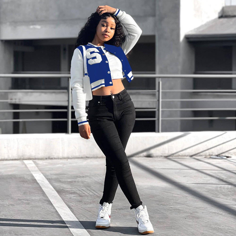 Women's Solid Color Stitching Fashion Baseball Jacket