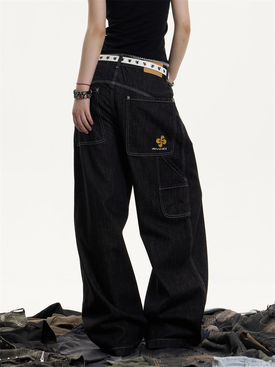 American Retro Washed Worn Jeans Women's Loose Straight